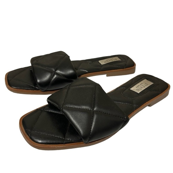 Steven New York by Steve Madden Black Holyn Quilted Flat Slide Sandals Size 7 - Picture 1 of 11